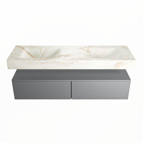 Mondiaz ALAN-DLUX Ensemble de meuble - 150cm - meuble Plata mat - 2 tiroirs - Lavabo Cloud Frappe suspendu - vasque Gauche et droite - 0 trous de robinet SW805248