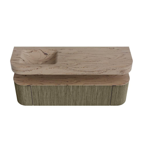 MONDIAZ THOR-DLUX 160cm meuble de salle de bains arrondi gauche + droite couleur Shadow avec 1 tiroir et 2 portes. Vasque suspendue CLOUD gauche 1 trou de robinet couleur Arena. SW1465125