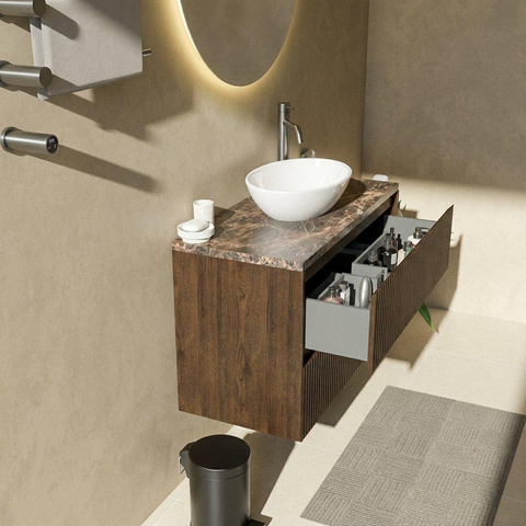Saniclass Holz Atelier Badkamermeubelset - 100x45x63cm - Noche natuurstenen topblad dark emperador - 1 kraangat - 2 lades - mat eiken charcoal (hout) SW1478280