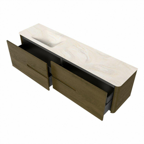 Mondiaz CIRO-DLUX Badkamermeubelset - 190x45x50cm - Solid surface wastafel Ostra - 1 wasbak Links - 1 kraangat - 4 lades - Dusk SW1533455