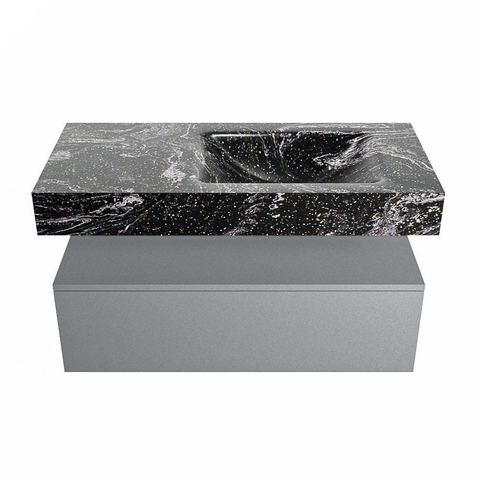 Mondiaz ALAN-DLUX Ensemble de meuble - 100cm - meuble Plata mat - 1 tiroir - Lavabo Cloud Lava suspendu - vasque Droite - 1 trou de robinet SW808626