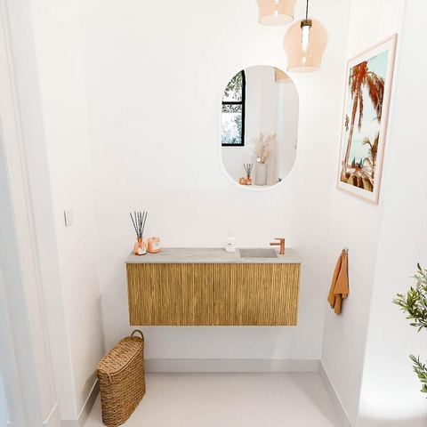 Mondiaz JOYA-DLUX Meuble de toilette 100cm - couleur Chêne - Vasque FAYE position Droite 1 trou de robinet couleur Glace SW1421968