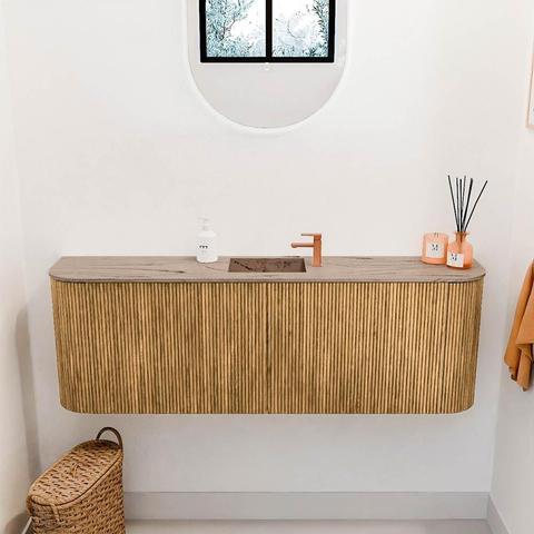 Mondiaz JOYA-DLUX 123.2cm toiletmeubel - ronding links en rechts kleur Oak - Wastafel FAYE positie Midden 1 kraangat kleur Arena. SW1423913