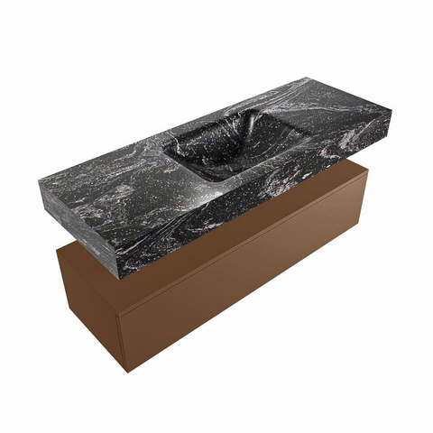 Mondiaz ALAN-DLUX Ensemble de meuble - 130cm - meuble Rust mat - 1 tiroir - Lavabo Cloud Lava suspendu - vasque Centre - 1 trou de robinet SW808523