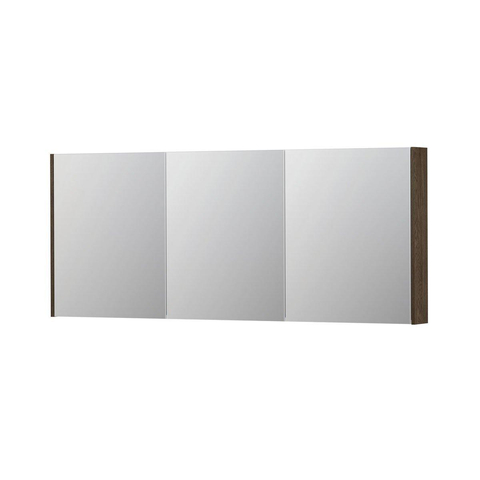 INK SPK2 Spiegelkast - 180x14x74cm - 3 deuren - dubbelzijdige Spiegel - schakelaar en stopcontact - eiken Massief eiken Charcoal SW439990