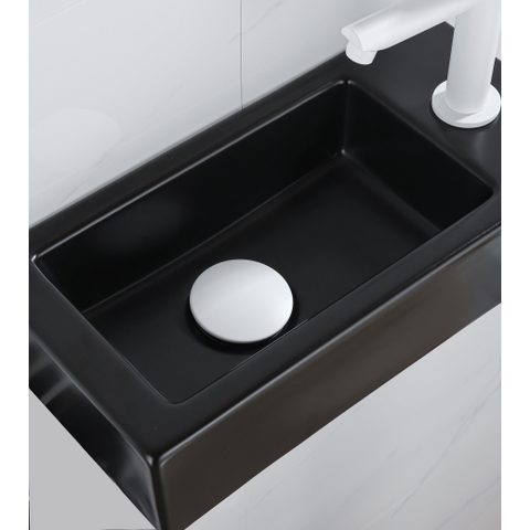 QeramiQ Fuente pack lave-mains – 37,5 x 18,5 x 9 cm – céramique noir mat – perçage à droite – robinet blanc mat SW1232740