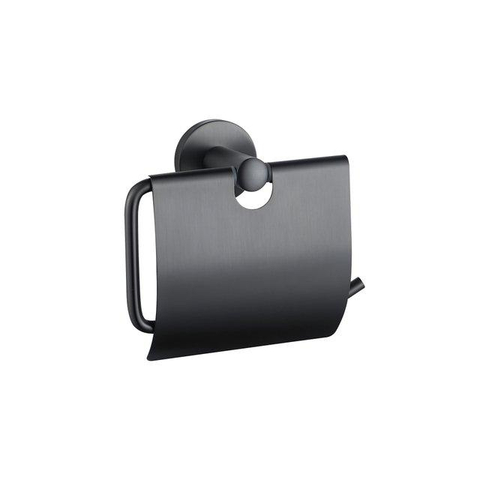 Fortifura Calvi Toiletset - toiletborstelhouder - gesloten - handdoekhaak - toiletrolhouder - met klep - geborsteld gunmetal (antraciet) SW1381786