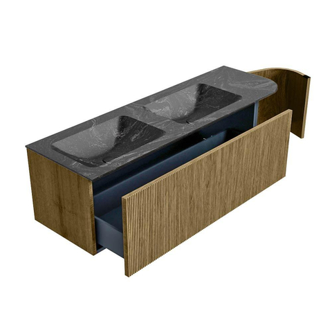 Mondiaz KURVE-DLUX Badkamermeubelset - 145x46x40cm - 1 lade - 1 deur - wastafel solid surface - dubbel / links - 2 kraangaten - Dusk SW1415541