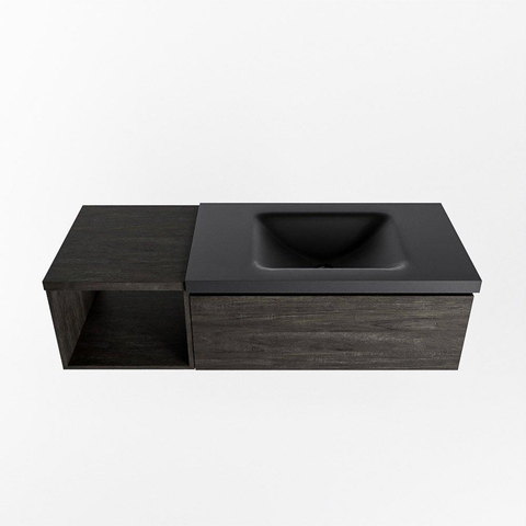 MONDIAZ BUKLA Meuble de salle de bains 120cm avec module ouvert 40 couleur Dark Brown avec 1 tiroir. Lavabo CLOUD à droite 1 trou de robinet couleur Urban. SW1382353