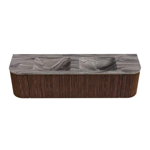 MONDIAZ KURVE-DLUX Meuble de salle de bains 170cm arrondi Gauche + Droite couleur Walnut avec 1 tiroir et 2 portes. Lavabo LEAF Double 2 trous de robinet Sombra. SW1433695