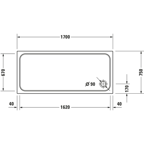 Duravit D-code Kunststof douchebak acryl rechthoekig - zonder paneel - 170x75cm - met afvoergat - diameter 90mm - wit 0295850