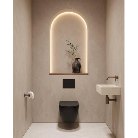 QeramiQ Dely Toiletset - 36.3x51.7cm - Geberit UP720 inbouwreservoir - rimless - diepspoel - 35mm zitting - softclose - kunststoffen bedieningsplaat mat zwart - rechthoekige knoppen - mat zwart SW1427109