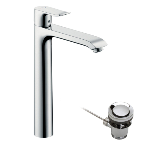 Hansgrohe Metris 1 greeps wastafelkraan - 260 met trekwaste - hoogglans chroom 0450908
