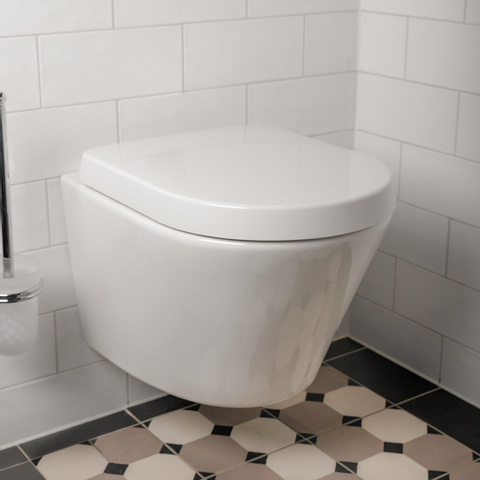 Wiesbaden Vesta Junior wandcloset - rimless verkort - met Vesta Junior toiletzitting - softclose en quickrelease - glans wit SW98662