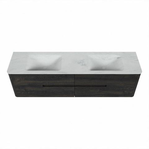 Mondiaz CIRO-DLUX Ensemble de meubles de salle de bains - 180x45x50cm - lavabo en Solid surface Opalo - 2 vasques Double - sans trous de robinet - 4 tiroirs - Shadow SW1532441