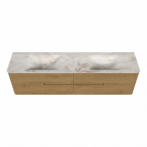 Mondiaz CIRO-DLUX Ensemble de meubles de salle de bains - 190x45x50cm - Plan-vasque solid surface Frappe - 2 vasques double - sans trous de robinet - 4 tiroirs - Chêne SW1530783