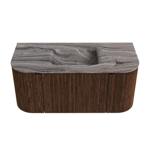 MONDIAZ KURVE-DLUX Meuble de salle de bains 100cm arrondi Gauche + Droite couleur Walnut avec 1 tiroir et 2 portes. Vasque GRUNNE Centrale sans trou de robinet Sombra. SW1433628