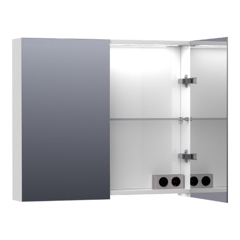 Saniclass Dual Armoire de toilette 80x70x15cm avec éclairage LED indirect 2 portes Blanc brillant SW242123
