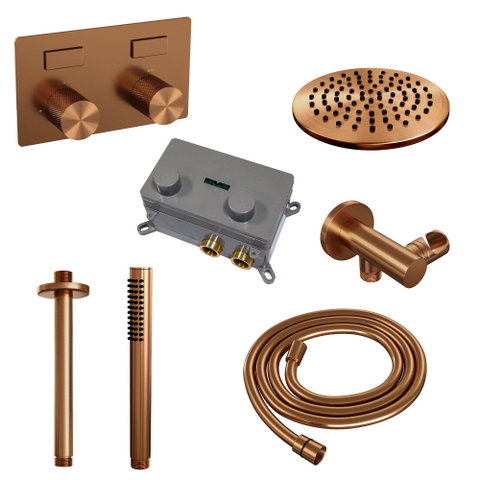 BRAUER Copper Carving ensemble de douche pluie encastré – douche de tête Ø 20 cm – bras de plafond 30 cm – douchette bâton – set 53 SW925574