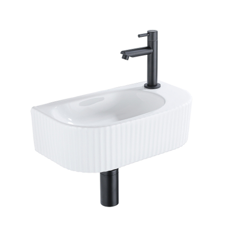 QeramiQ Blend pack lave-mains – demi-rond – 40 x 21,5 x 12 cm – céramique blanc brillant – robinet noir mat SW1232883