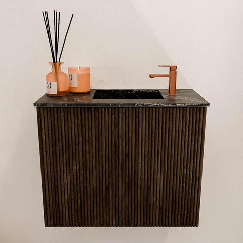 Mondiaz JOYA-DLUX Meuble de toilette 50cm - couleur Walnut - Vasque FAYE position Droite 1 trou de robinet couleur Lava. SW1422488