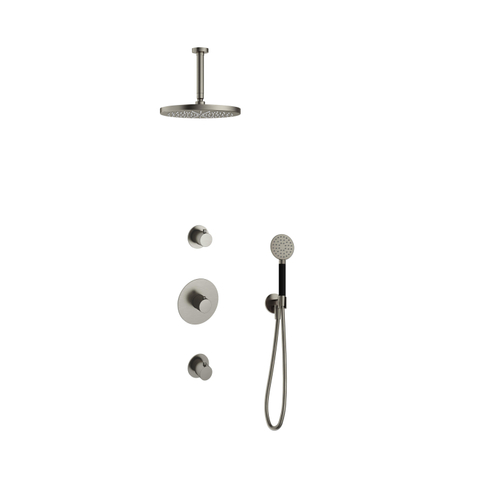 Hotbath Cobber IBS20 Regendoucheset - inbouw - 15cm plafondarm - 30cm ronde hoofddouche - 3 standen handdouche - geborsteld nikkel (RVS) SW440642