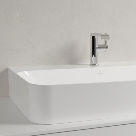 Villeroy & Boch finion wastafel onderzijde - geslepen - 1 kraangat - 80x47cm CeramicPlus - met verdekte overloop - White Alpine (glans wit) SW106488