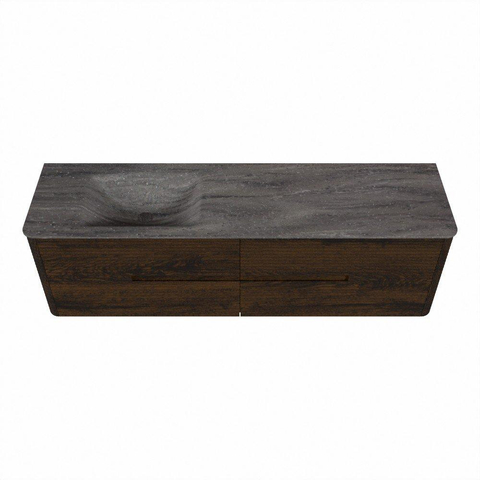 Mondiaz CIRO-DLUX Meuble de salle de bains - 170x45x50cm - Plan vasque Solid surface Oza - 1 vasque à gauche - 1 trou pour robinet - 4 tiroirs - Noyer SW1530705