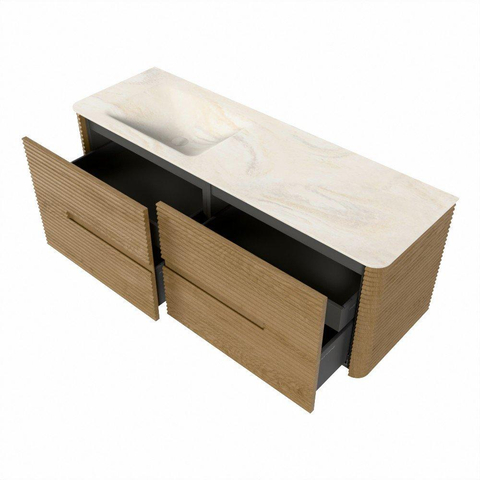 Mondiaz CIRO-DLUX Ensemble de meubles de salle de bains - 140x45x50cm - Plan vasque solid surface Ostra - 1 lavabo à gauche - 1 trou de robinet - 4 tiroirs - Chêne SW1530913