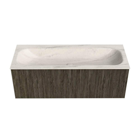MONDIAZ KURVE-DLUX Meuble de salle de bains 120cm couleur Shadow avec 1 tiroir et 0 portes. Lavabo BIG LARGE Central sans trou de robinet Meli. SW1431804