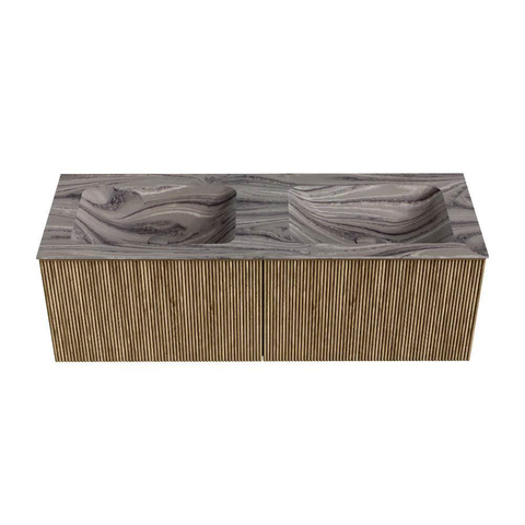 MONDIAZ KURVE-DLUX Meuble de salle de bains 130 cm couleur Dusk avec 2 tiroirs et 0 porte. Lavabo LEAF Double sans trou de robinet Sombra. SW1433892