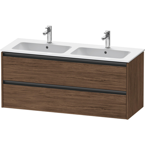 Duravit Ketho.2 Wastafelonderbouwkast - met 2 laden - voor dubbele wastafel - 128x48x55cm - met grepen antraciet - donker noten mat SW772058