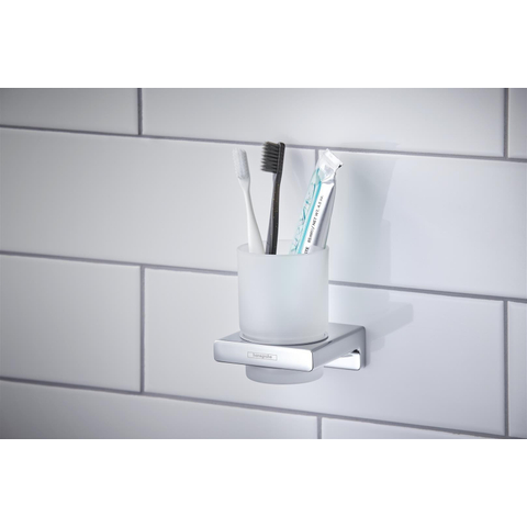 Hansgrohe AddStoris Q AddStorisdrikbeker mat - glas - met houder - hoogglans chroom SW651133