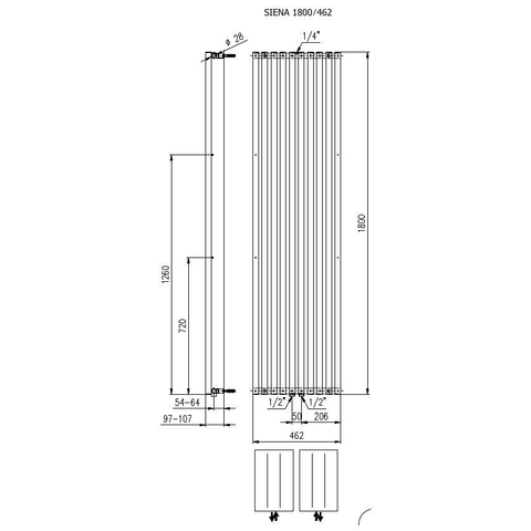 Plieger Siena radiateur design vertical simple 1800x462mm 1094W blanc 7253141