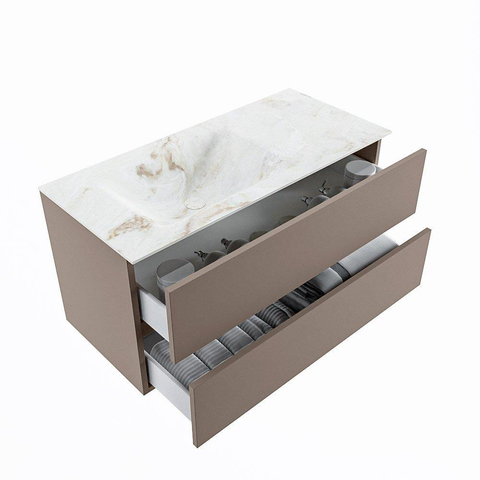 MONDIAZ VICA-DLUX Ensemble meuble de salle de bains - 100cm - meuble bas smoke - 2 tiroirs - lavabo encastré cloud gauche - sans trous de robinet - version haute 60cm - frape SW1088901