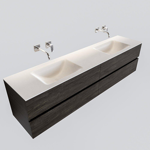 MONDIAZ VICA Ensemble de meuble salle de bain - 200cm - 4 tiroirs - lavabo Cloud double - 0 trous de robinet - solid surface marron foncé SW410370
