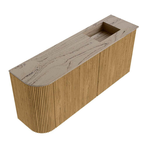 Mondiaz JOYA-DLUX 91.6cm meuble de toilette - arrondi gauche couleur Chêne - Vasque FAYE position Droite Sans trou de robinet couleur Arène SW1423876