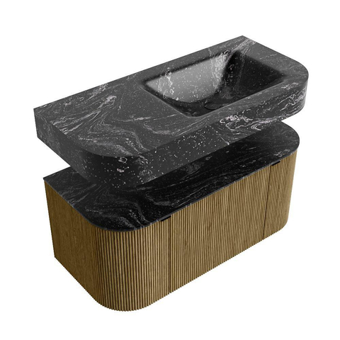 MONDIAZ THOR-DLUX 100cm meuble de salle de bains arrondi gauche + droite couleur Dusk avec 1 tiroir et 2 portes. Vasque suspendue CLOUD Droite 1 trou de robinet couleur Lava. SW1467346