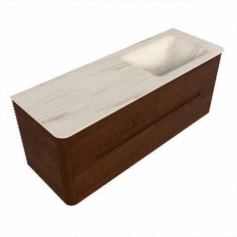 Mondiaz CIRO-DLUX Meuble de salle de bains - 130x45x50cm - Lavabo solid surface Meli - 1 vasque à droite - 1 trou de robinet - 4 tiroirs - Ruby SW1531788