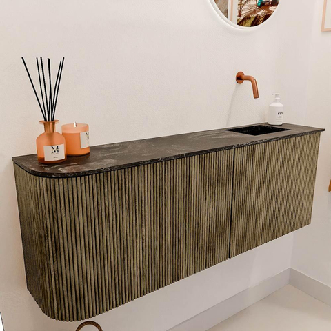 Mondiaz JOYA-DLUX Meuble de salle de bains 111.6cm - arrondi gauche couleur Dusk - Vasque FAYE position Droite Sans trou de robinet couleur Lava. SW1423275