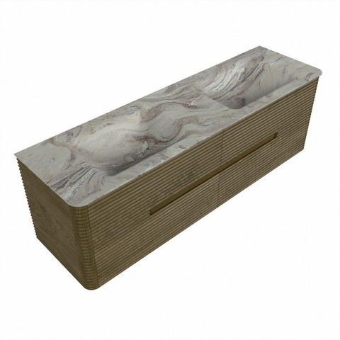 Mondiaz CIRO-DLUX Badkamermeubelset - 160x45x50cm - Solid surface wastafel Glace - 2 wasbak Dubbel - 2 kraangaten - 4 lades - Dusk SW1532996