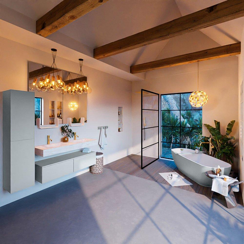 Mondiaz ALAN-DLUX Ensemble de meuble - 130cm - meuble Clay mat - 2 tiroirs - Lavabo Cloud Ostra suspendu - vasque Gauche et droite - 2 trous de robinet SW807707