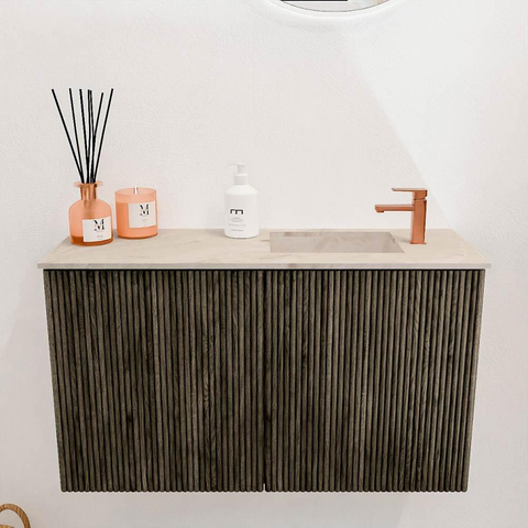 Mondiaz JOYA-DLUX 70cm meuble de toilette - couleur Shadow - Vasque FAYE position Droite 1 trou de robinet couleur Frappe. SW1422675