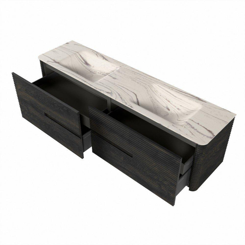 Mondiaz CIRO-DLUX Ensemble de meubles de salle de bains - 180x45x50cm - Plan vasque solid surface Nata - 2 vasques Double - sans trous de robinet - 4 tiroirs - Shadow SW1532619