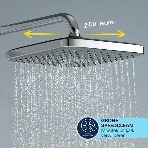 Grohe Vitalio Comfort 250 Douchesysteem - thermostatisch - hoofddouche 1 straalsoort - handdouche 2 straalsoorten - chroom SW1028082