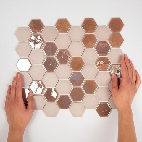 The Mosaic Factory Valencia mozaïektegel - 27.6x32.9cm - wandtegel - Zeshoek/Hexagon - Gerecycled glas Pink mat/glans SW374588