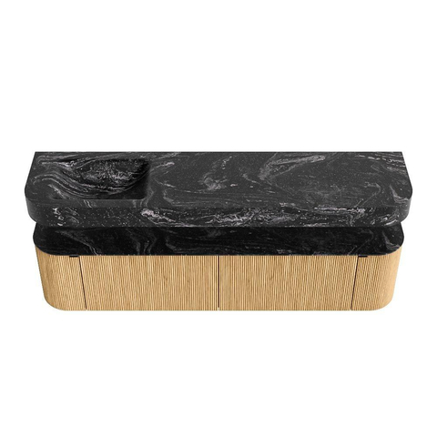 MONDIAZ THOR-DLUX Meuble de salle de bains 190cm arrondi gauche + droite couleur Oak avec 2 tiroirs et 2 portes. Vasque suspendue CLOUD Gauche sans trou de robinet couleur Lava. SW1466386