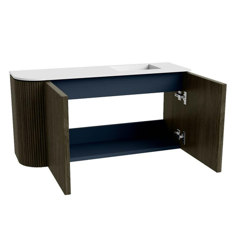 Mondiaz JOYA 81.6cm meuble de toilette - arrondi gauche couleur Shadow - Vasque FAYE position Droite 1 trou de robinet couleur Talc. SW1421441