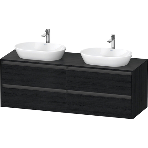 Duravit Ketho.2 Wastafelonderbouwkast - inclusief consoleplaat - met 4 laden - voor dubbele waskommen - 160x55x56.8cm - met handgrepen antraciet - eiken zwart mat SW772295