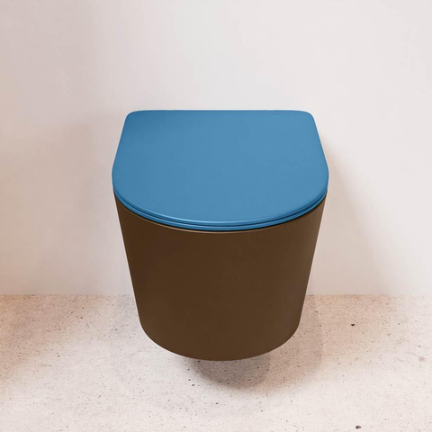 Mondiaz LAVIE hangtoilet – spoelrandloos – 36 x 53 cm – met softclose zitting – Rust (bruin), zitting Jeans (blauw) SW1208641